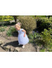 Cap Sleeves White Satin Tulle Pearls Embellished Flower Girl Dress